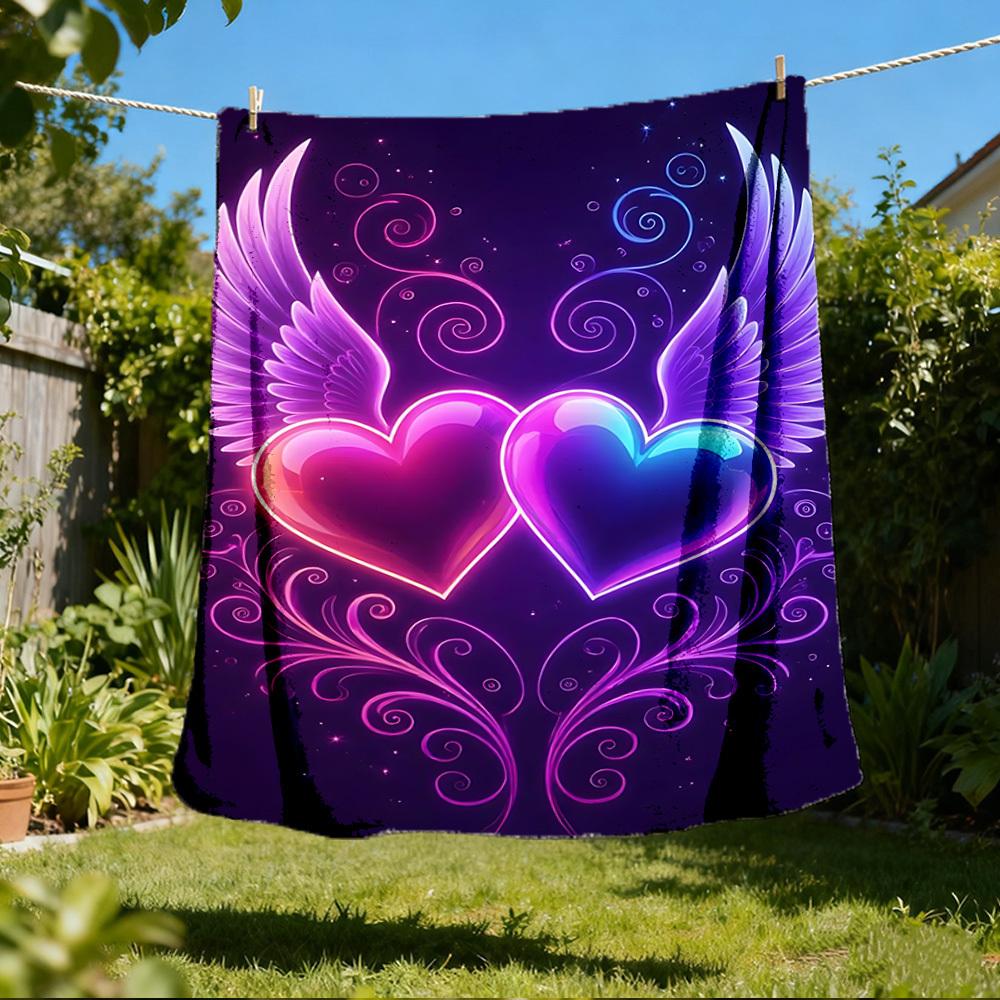 1 Stück Love You Herz-Kuscheldecke Polyesterfaser, Leichter Flanell, Weich & Warm, Ganzjahresgebrauch für Draußen, Camping
