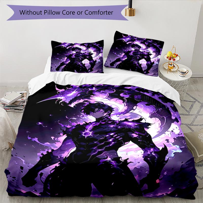 3pcs Solo Leveling Sung Jin-woo pattern bedding set duvet cover set includes duvet cover &pillowcases, perfect all season bedroom decoration & gift