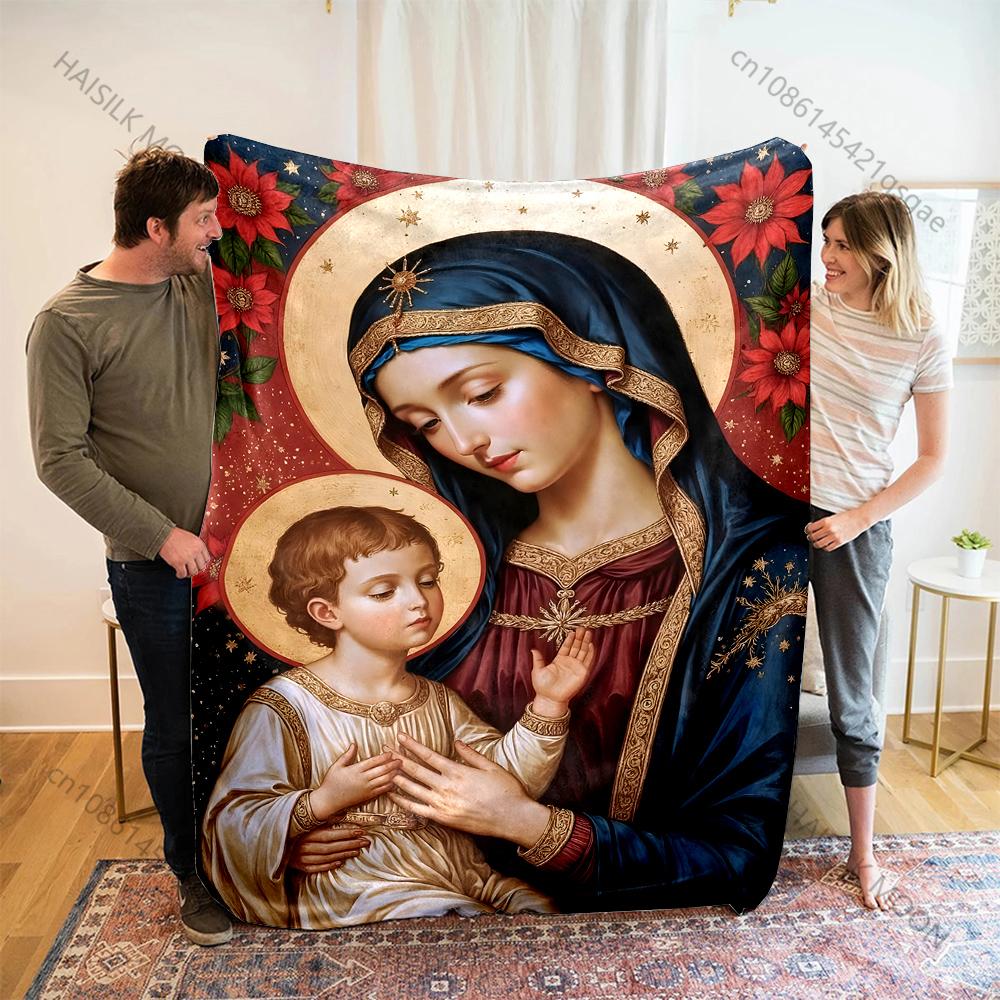 1PC Madonna and Child religious Print Blanket Warm Soft Fluffy Kids and Adult Sofa Bed Throw Blanket Outdoor Travel Camping RV