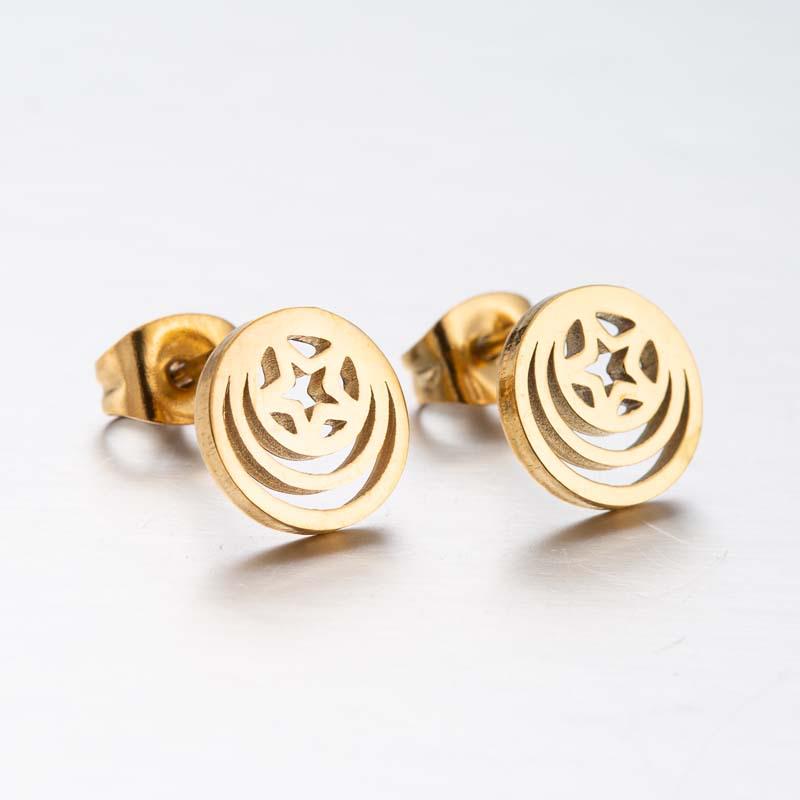 Elegant Geometric Asymmetrical Hollow Star Earrings - Stainless Steel Ear Studs for Versatile Fashion