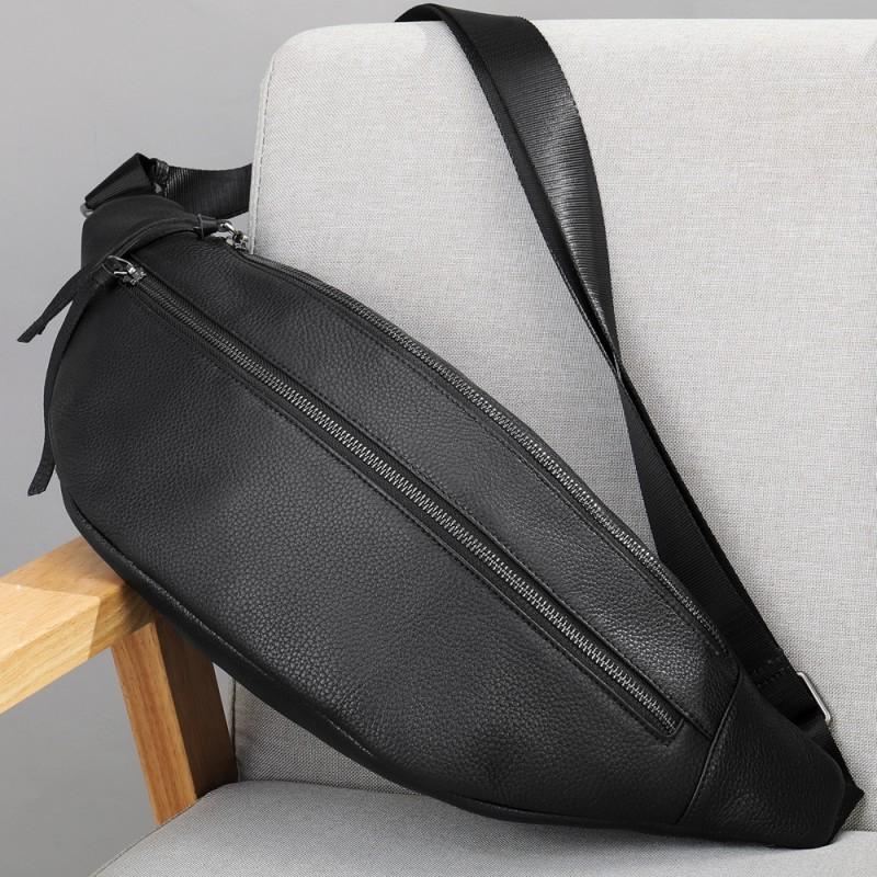 Real Cowhide Shoulder Bag Men Soft Leather Large Capacity Men s Waist Headband Layer Fashionable Versatile Chest Trendy чёрный