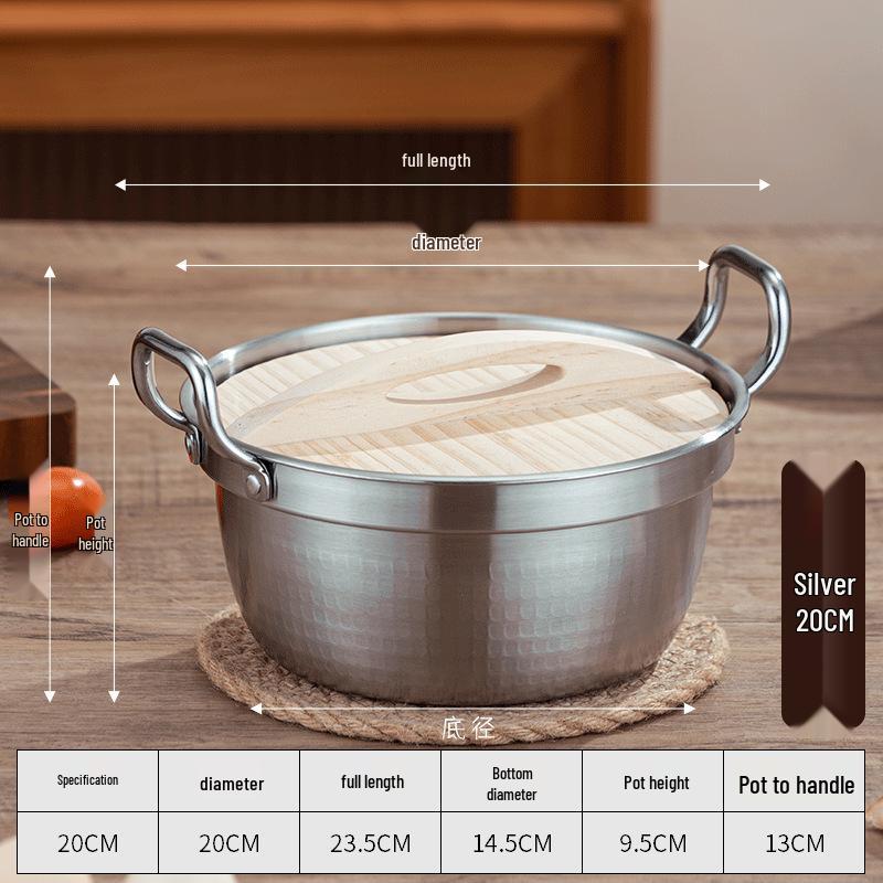 Korean Stainless Steel Mini Sukiyaki Pot with Lid - Double Ear for Luosifen & Instant Noodles