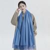 Womens Solid Color Wool Scarf With Fringe Winter Warm Shawl Mens Lightweight Cashmere-Blend Wrap Korean Style