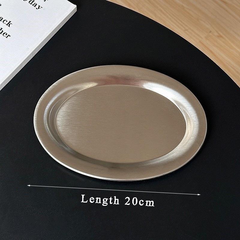 Stainless Steel Oval Plate Korean Style High-value Snack Dessert Tray Household Shallow Dinner Serving Plate for Cafe Cake
