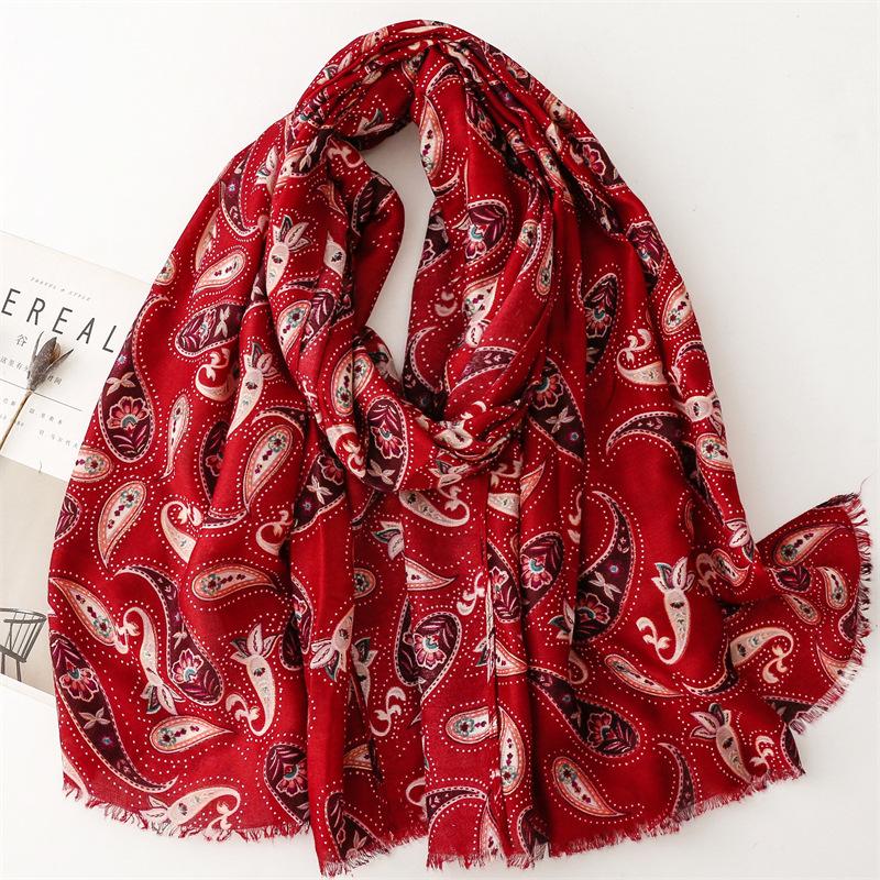 Winter Lurex Glitter Paisley Floral Fringe Viscose Shawl Scarf High Quality Print Pashmina Stole Bufandas Muslim Hijab 180*90Cm