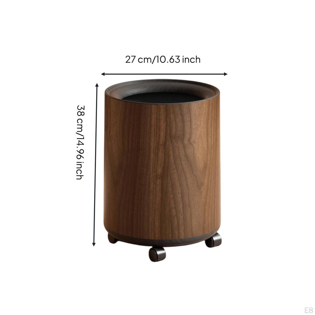 Round Trash Can with Wood Grain | Modern, Cylindrical Can, for Living Room M No Wheels
