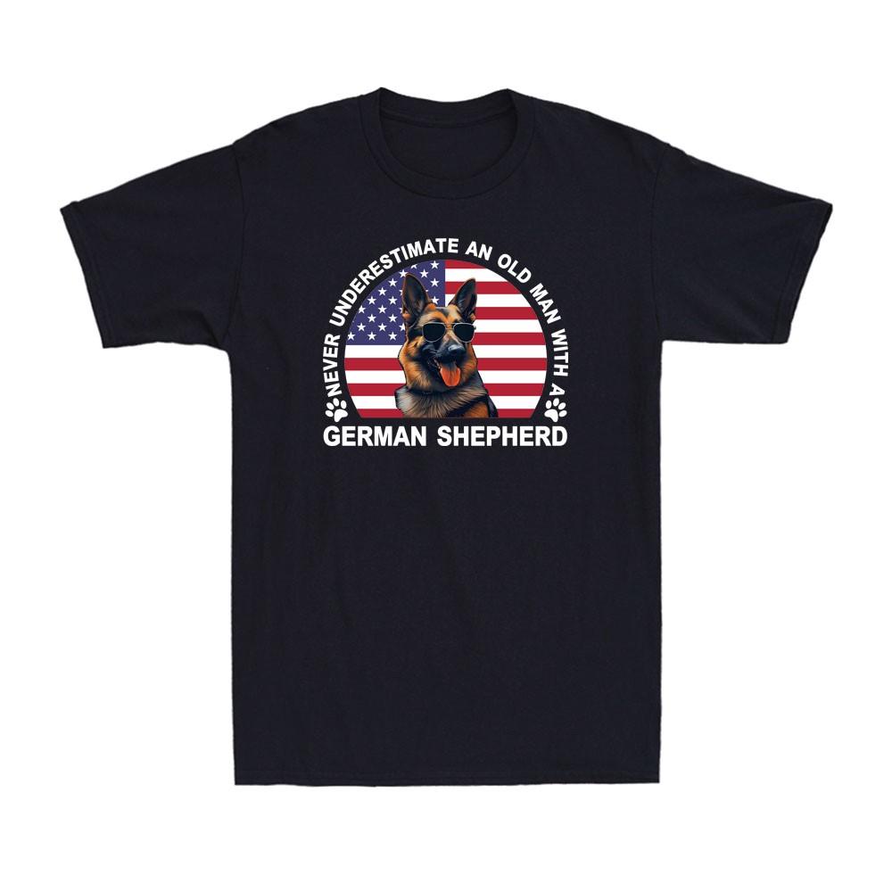 Never Underestimate an Old Man with A German Shepherd US Flag Men s T-Shirt XXL