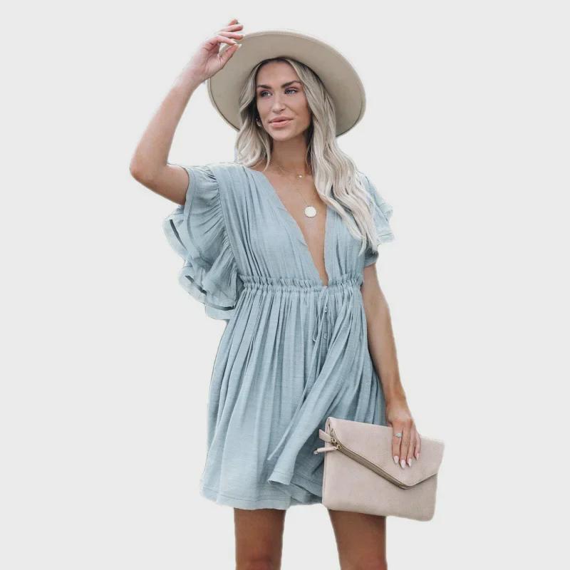 Bamboo Cotton Belted Backless Beach Cover-Up Dress