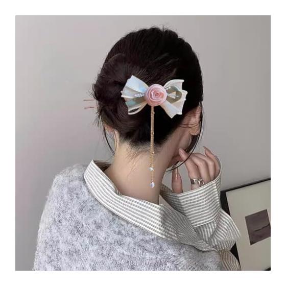 FASELE Hair Stick, Hair Accessory, Casual, Stylish, Sweet, Cute Rose Flower Ribbon Hair Clip, Popular Women's Elegant Fashionable for Kimono, Western