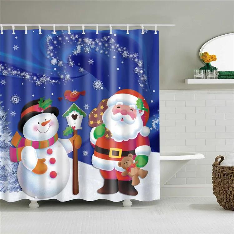 Merry Christmas Santa Claus Shower Curtain Xmas Present Bathroom Shower Curtains Fabric Waterproof Polyester Bathroom Curtain