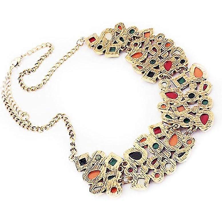 Colorful Necklace Choker Bib Statement Crystal Pendant Collar Chunk Women Gold Plated Chain