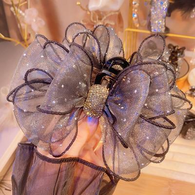 Black Mesh Bow  Hair Claw Vintage Elegant Hair Clamp Hairpin Shark Clips For Women  Hair Accessories