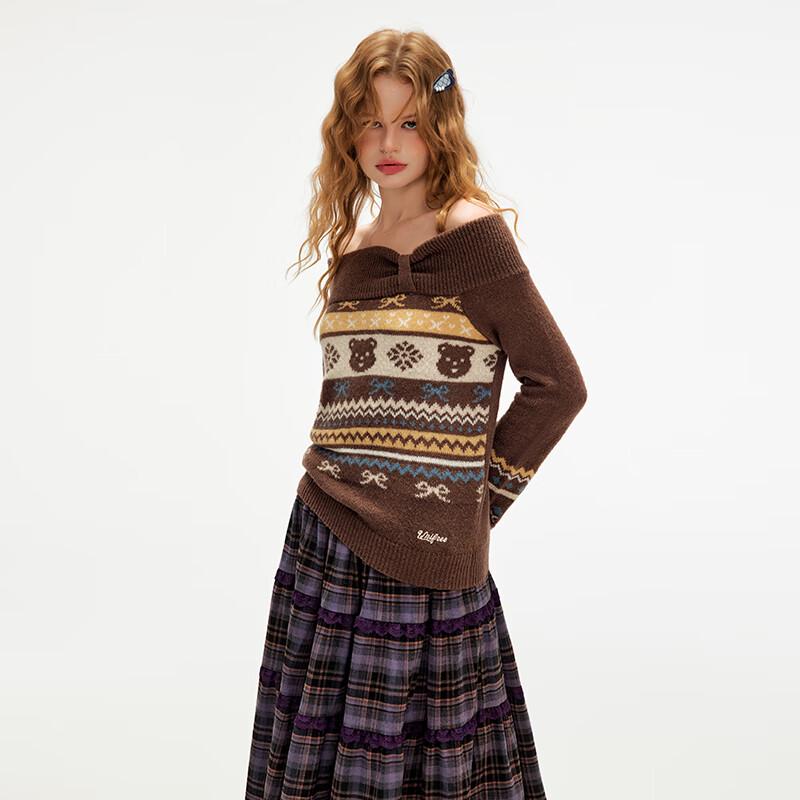 unifree Retro Jacquard Off-Shoulder Knit Top