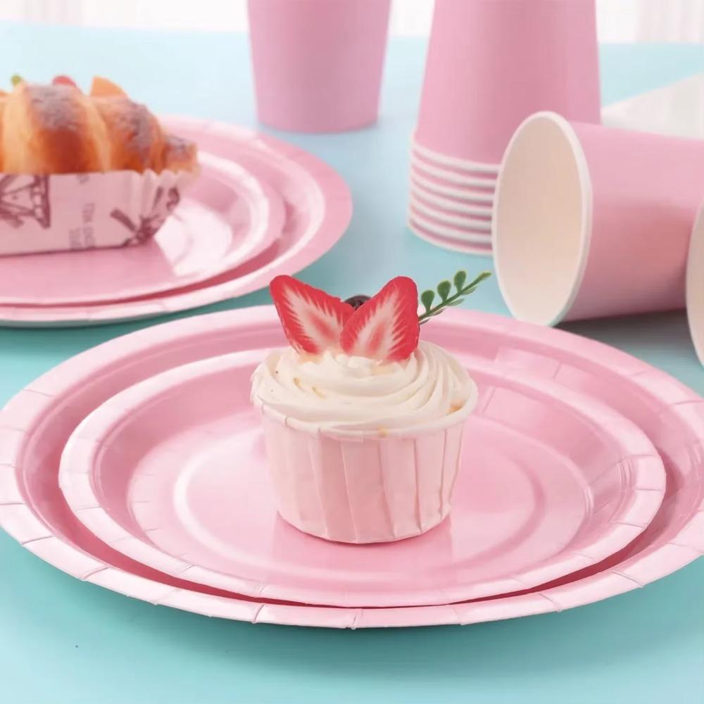 Light Pink Party Supplies Disposable Dinnerware Set Include Plates and Cups Napkins Tablecloth for Birthday Party Decorations