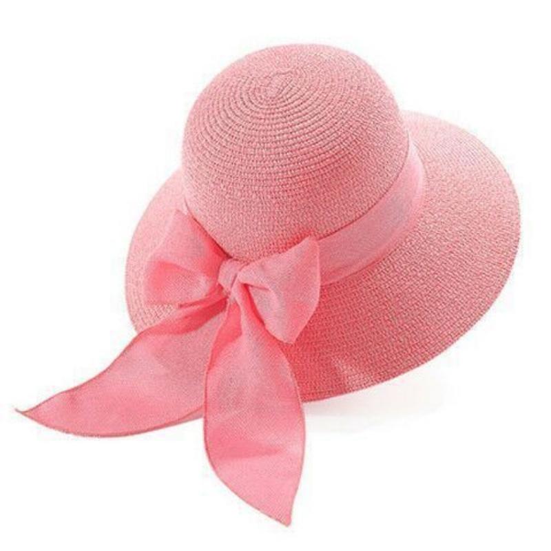 Lady New Bowknot Straw Hat Adult Summer Sunscreen Leisure Cap Wide Brim Students Fresh Raffia Shading Sun Cap Foldable