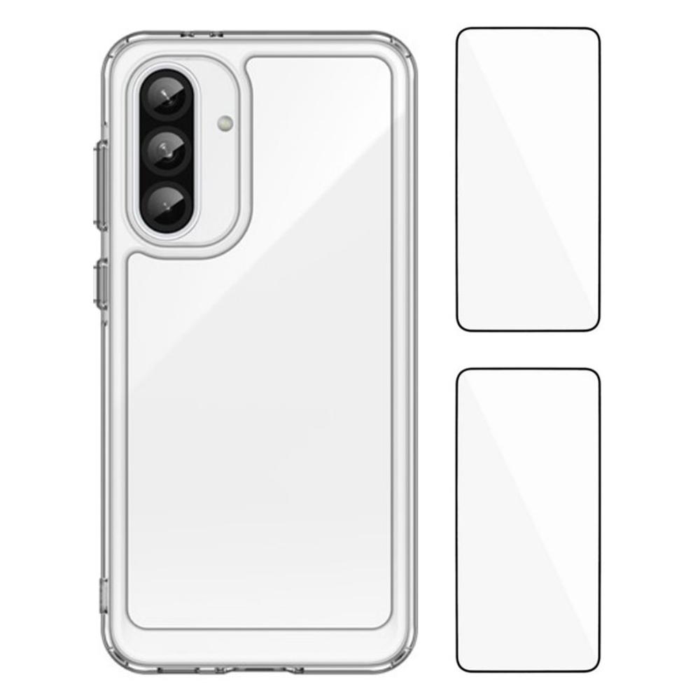 

WANLONFENG MF2 Series For Samsung Galaxy A56 5G Case TPU Acrylic Clear Phone Cover with 2Pcs Tempered Glass Film Type A