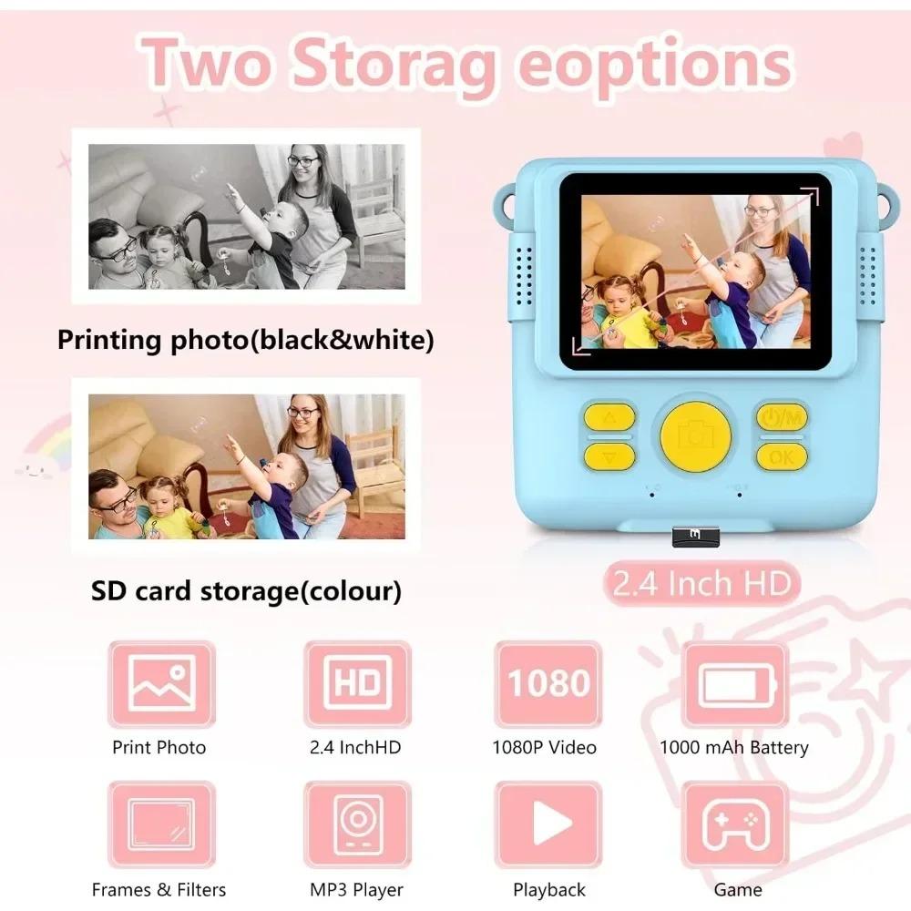 1080P HD Video Kamera Taşınabilir Anında Baskı Kamera Çocuklar İçin 3 Rulo Fotoğraf Kağıdı ve 32GB Kart ile Mükemmel Oyuncak Küçük Çocuklar