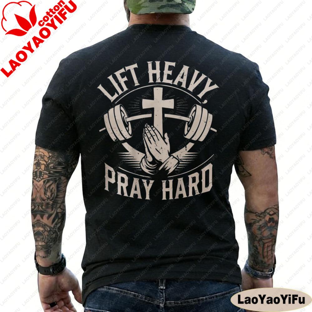 Stampato sul retro Maglietta Unisex Cristiana per Palestra Sollevamento Pesi Prega Forte Regalo Abbigliamento per Credenti Cristiani Abbigliamento Y2k Top in Cotone Stampato