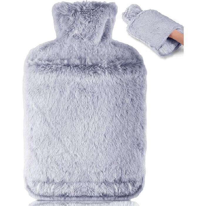 Hot Water Bottle With Soft Cover - Leak-Proof 2L Large Hot Water Bottle  with Kangaroo Pocket, Natural Rubber + Bed Bottle Fluffy, Gifts for Men
