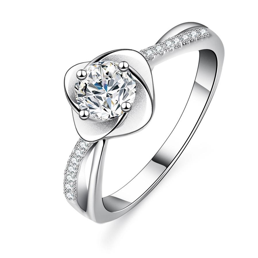 S925 Sterling Silver Flower Diamond Ring with Moissanite, D Color, Women s 50 Point Silver Ring Size 6