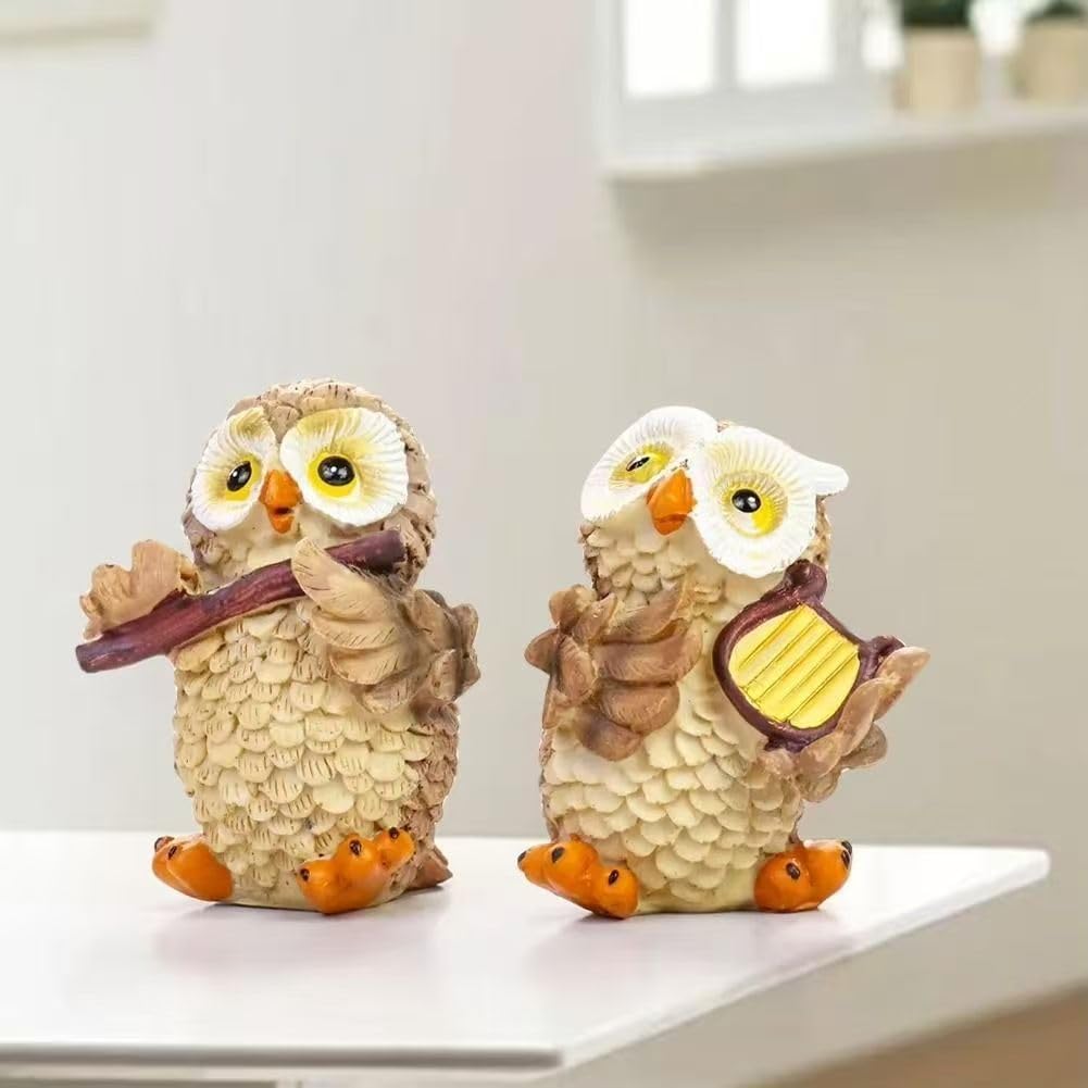 Pinenjoy Animal Figurines, Miniature Owl Ornaments, Animal Mascots, Cute and Stylish Owl Ornaments with Lights, Perfect for Gardens, Balconies, and En