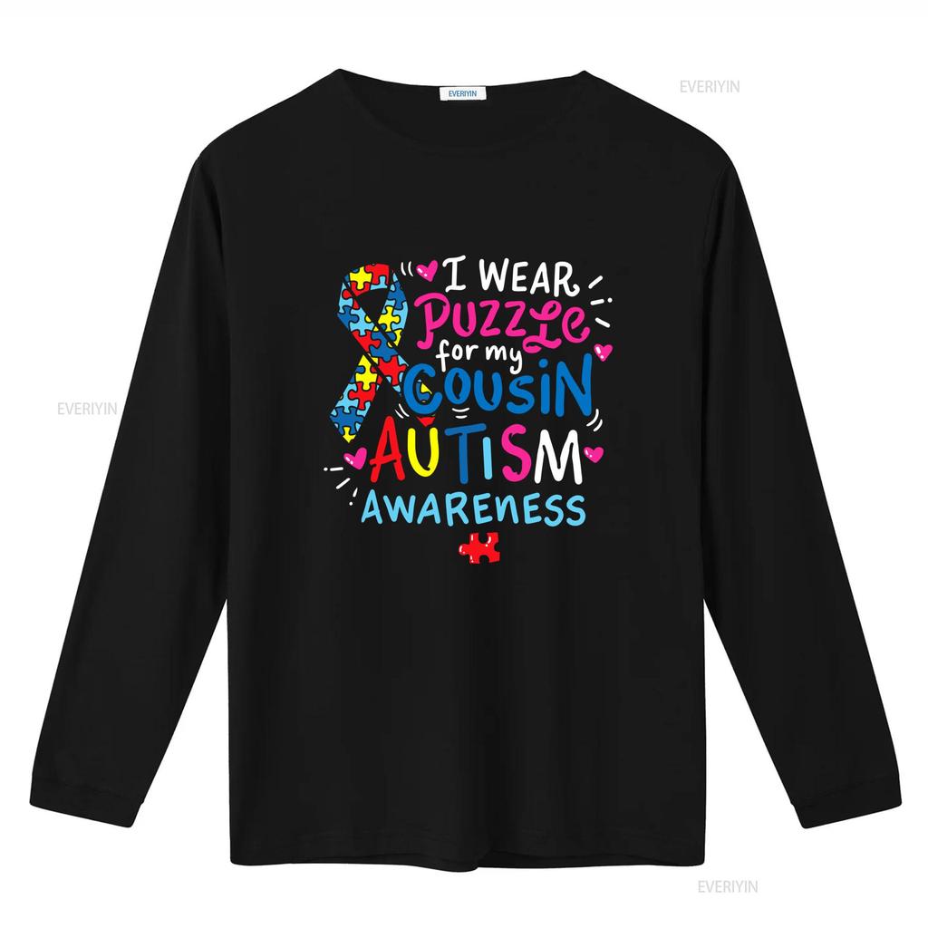 Autism Awareness I Wear Puzzle For My Cousin Colorful Print Casual T Shirt Vintage Washed Top For Everyday Wear Versatile