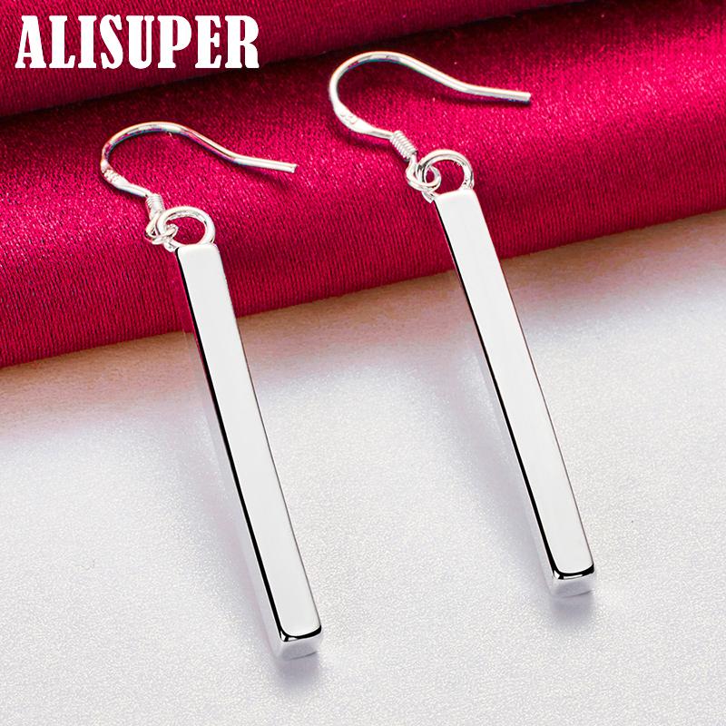 925 Sterling Silber quadratische Säule Tropfenohrringe Schmuck