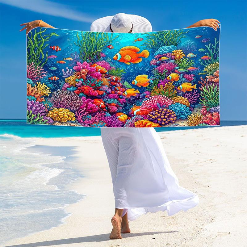 Underwater Artbig Fish Art Print Beach Towel, Large Soft Quick Dry Towel for Beach Camping Swimming
