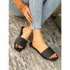 Large Size Flat-bottomed Slippers Women's Outer Wear Casual Simple Solid Color One-word Woven Belt Women's Slippers Slippers