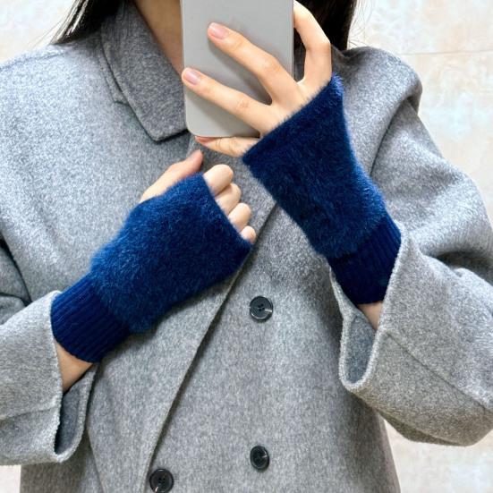 Fingerless Gloves for Women Faux Fur Thumb Hole Half Finger Gloves Stretchy Warm Winter Typing Writing Mittens