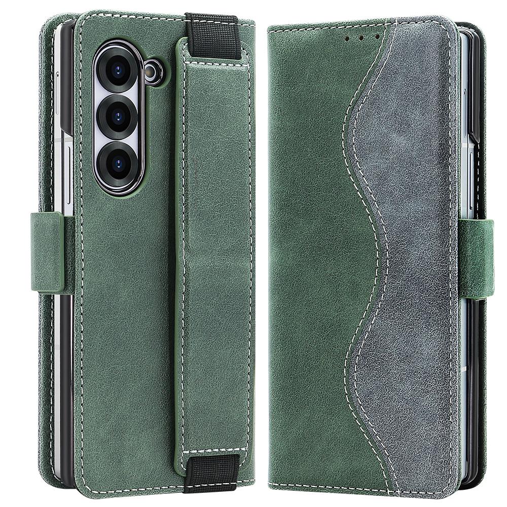

Luxury Business RFID Leather Wallet Case for Samsung Galaxy Z Fold 7 Fold6 Fold5 Electroplated Shell Wristband Stand Flip Cover Galaxy Z Fold5 зелений