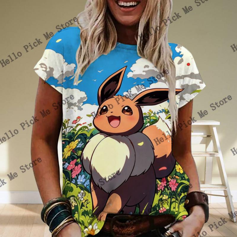 

Нові жіночі футболки Покемон Пікачу з 3D-принтом Літня кругла горловина з короткими рукавами Жіноча футболка Kawaii Топи Футболки Модний одяг L