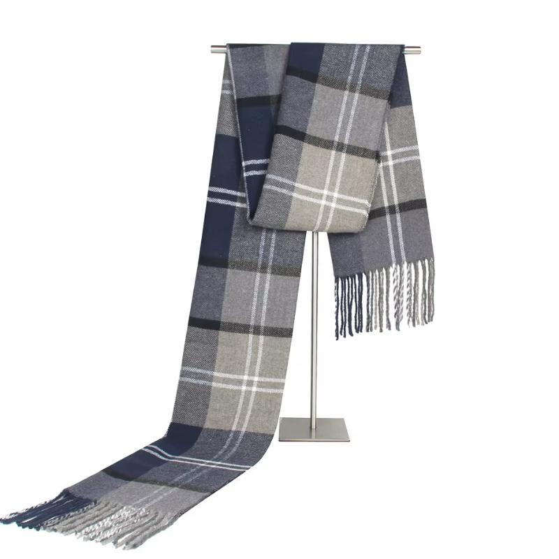 Fashion Design Plaid Men's Scarf Autumn Winter Korean Version Imitation Cashmere Muffler Male Soft Light Tassel Thick Warm Shawl