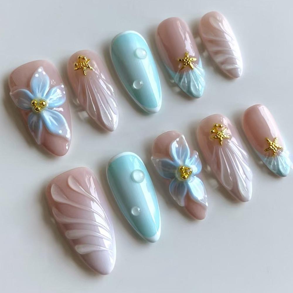 24pcs Flower Starburst False Nails French Nail Tips Manicure Press On Nails  DIY