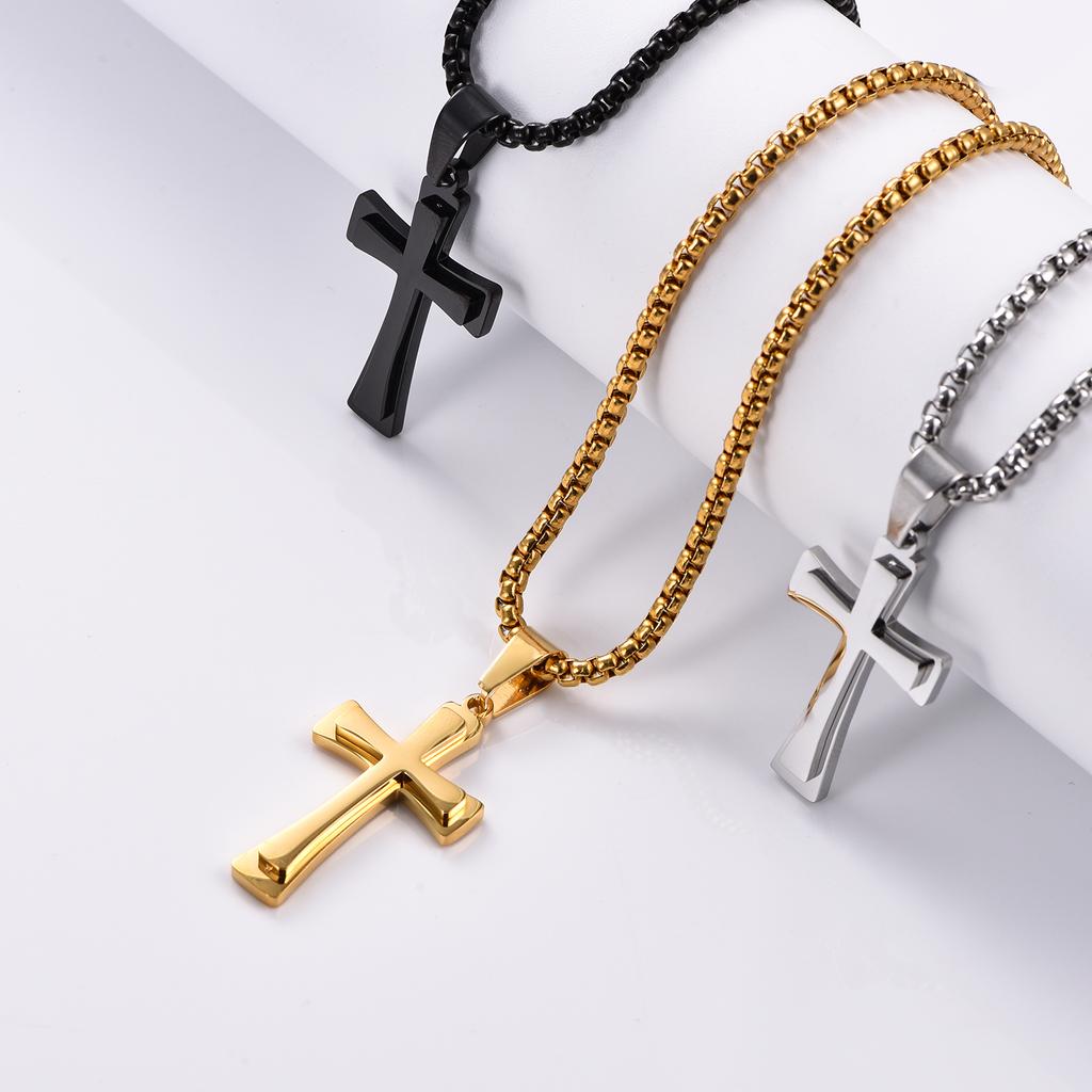 Vintage Stainless Steel Cross Pendant Necklace Punk Fashion Biker Men's Chain Necklace Jewelry Gift
