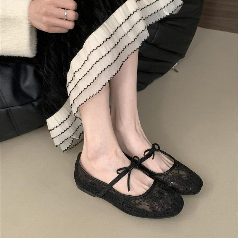 

2025 Весенние кружевные женские туфли Мэри Джейн Слипоны Комфорт Уличный стиль Мягкая подошва Женские туфли-лодочки для платья 40 чёрный