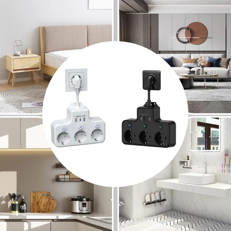 Compactly European Power Strips Electrical Outlet With 3Outlets And USB /Type C Port For Fast Charging At Homes Office