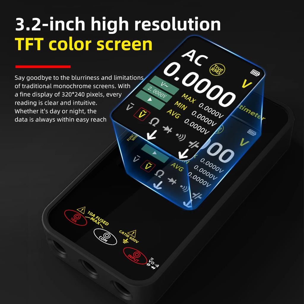 BSIDE Intelligent Digital Multimeter, Voltage Waveform Recording, Temperature Testing, Current, Screen Can Rotated For Display