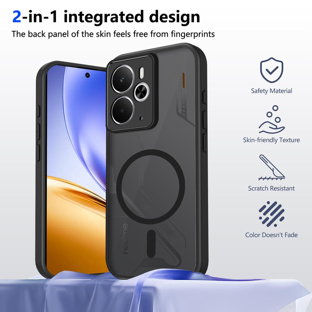 KEYSION Magnetic Phone Case for Realme 14 5G Silicone+PC Matte Translucent Clear Shockproof Back Cover for OPPO Realme 14T 5G