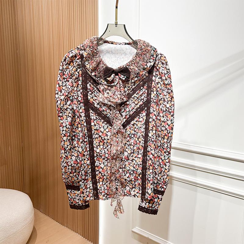 

2025 A/W Lu Yuxiao Floral Retro Versatile Women s Long Sleeve Shirt Small