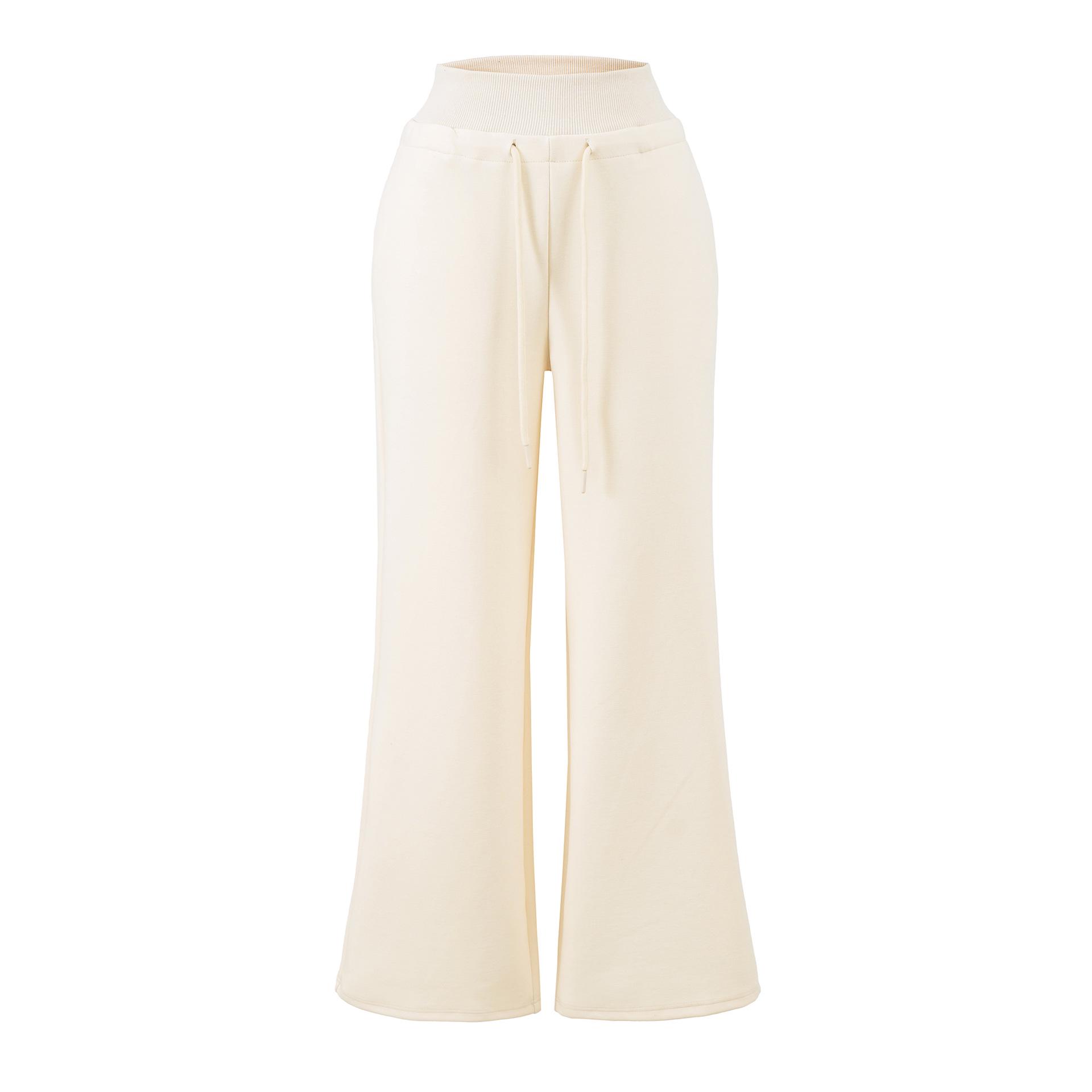 Women s Winter High-Waisted Wide-Leg Fleece-Lined Trousers with Drawstring Medium