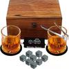 Dárek ke Dni otců pro muže Sada kamenných kostek na whiskey 8 ks Žulové kostky ledu + 2 ks sklenic na whiskey v dřevěné krabičce Dárek pro tátu