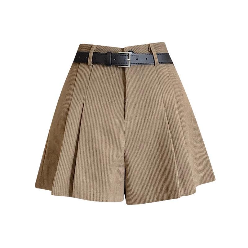 Women's High-Waist Pleated Wide-Leg Shorts for Autumn/Winter - Stylish A-Line Design