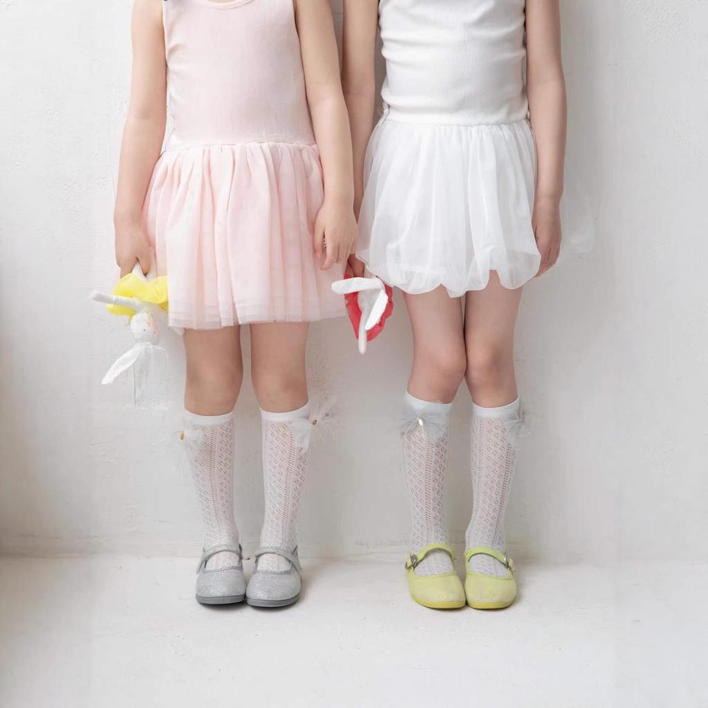 Girls' Ultra-Thin Mid-Calf Slouch Socks - Breathable Mesh with Bow, Lolita Style