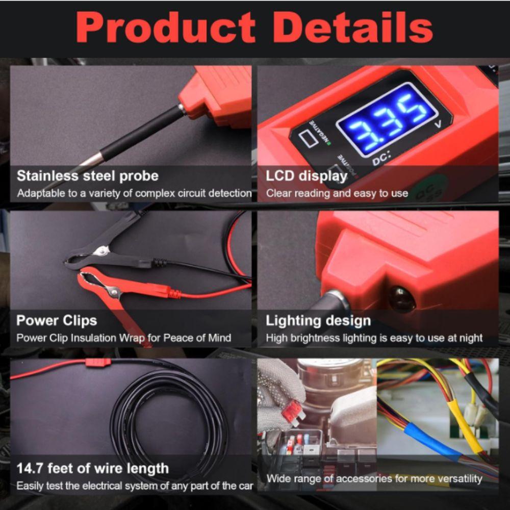 DC 6-24V Multifunctional Car Circuit Tester Continuity Testing 8A Automotive Electric Circuit Tester Test Lamp Digital Display