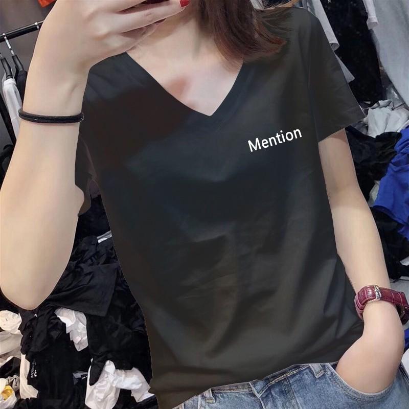 White Low V-neck T-shirt Women's Short-sleeved Summer Wear 2025 New Popular Pure Cotton Loose Top Large Neckline T-shirt
