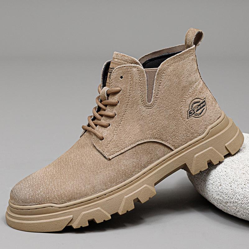 

2024 Autumn Shoes for Men Boots Genuine Leather Casual Shoes Man Outdoor Fashion Ankle Boots 38 серый