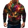 Men's Sports Casual Fleece Hoodie Carnival Print Hoodie Cardigan Zipper Multi-pocket Hoodie Coat
