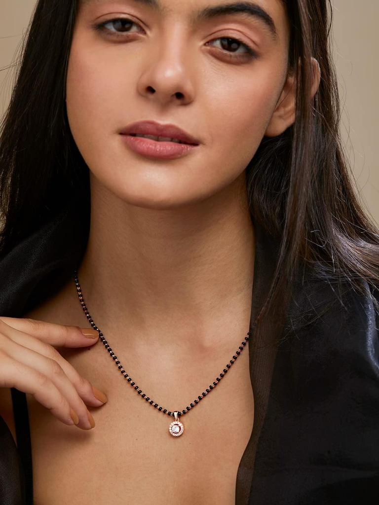 Stylish Pendant Necklace Black Beads Mangalsutra For Women With Extendable Chain