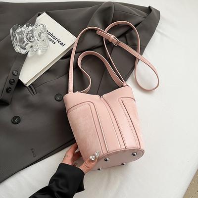 Summer Pink Bucket Handbag Fashion Splicing Single Shoulder Underarm Bags Women's  New Korean Popular Crossbody Bag